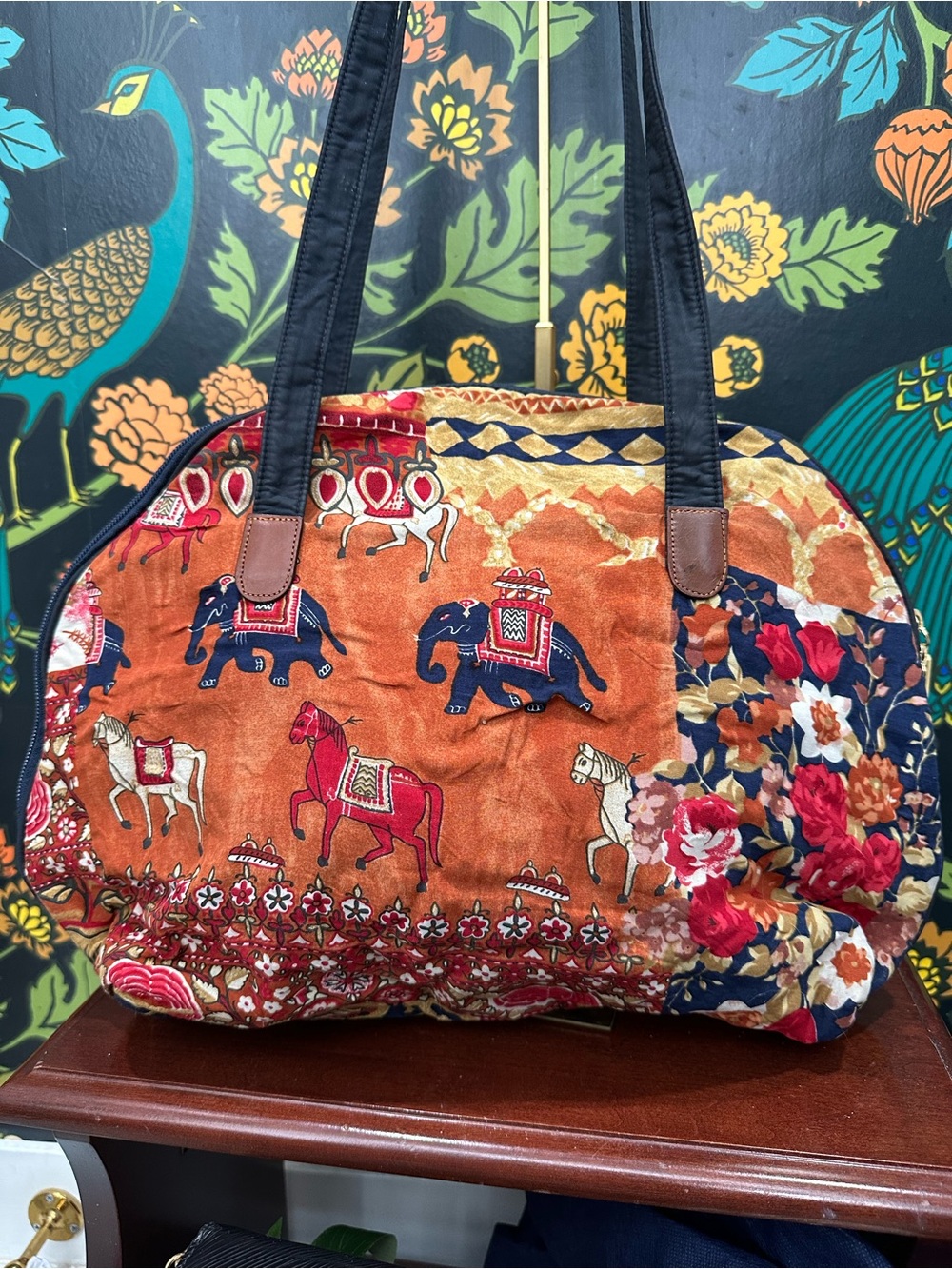 Vintage Bally Elephant Horse Floral Print Large Shoulder Tote - Picture 10 of 16